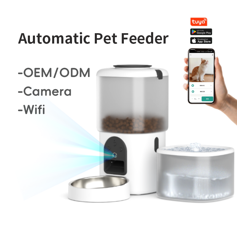 Tuyaビデオwifiアプリコントロール犬猫フィーダーディスカースマートリモート接続4L自動ペットフードフィーダーボウル付きカメラ